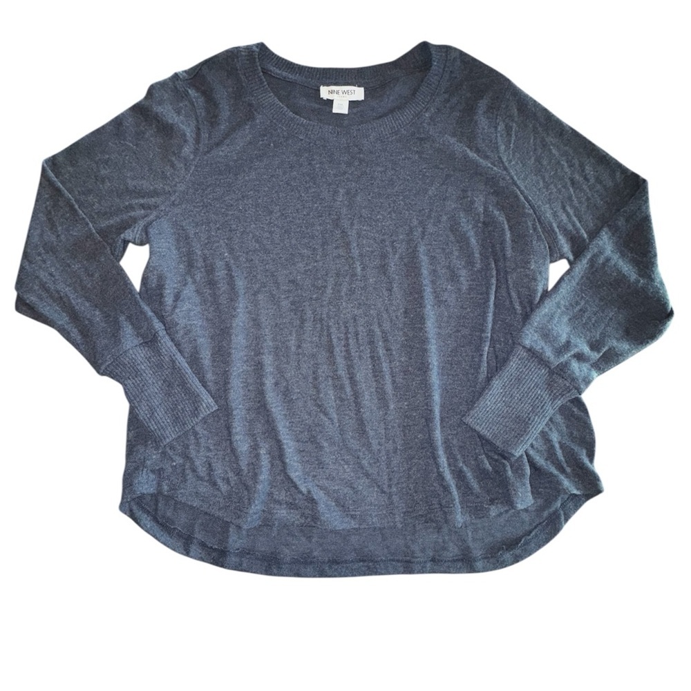 Nine West Women's Long Sleeve Rib Neck Pullover Soft Knit Top Navy Blue XXL